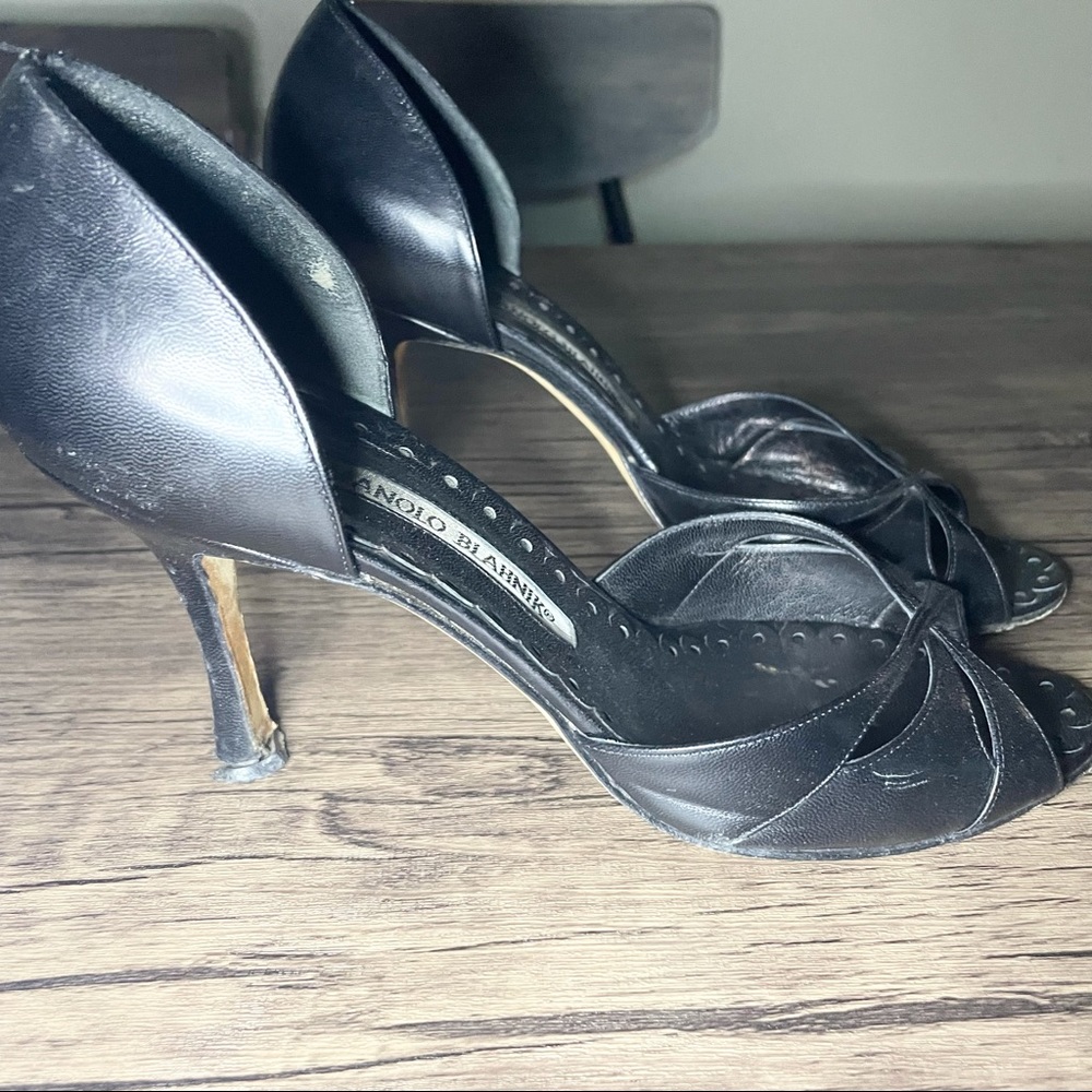 Manolo Blahnik Black peep toe heels